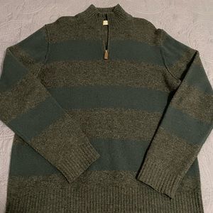 J Crew Men’s 1/4 Zip Pullover 100% Lambs Wool Dark Green/Grey Large